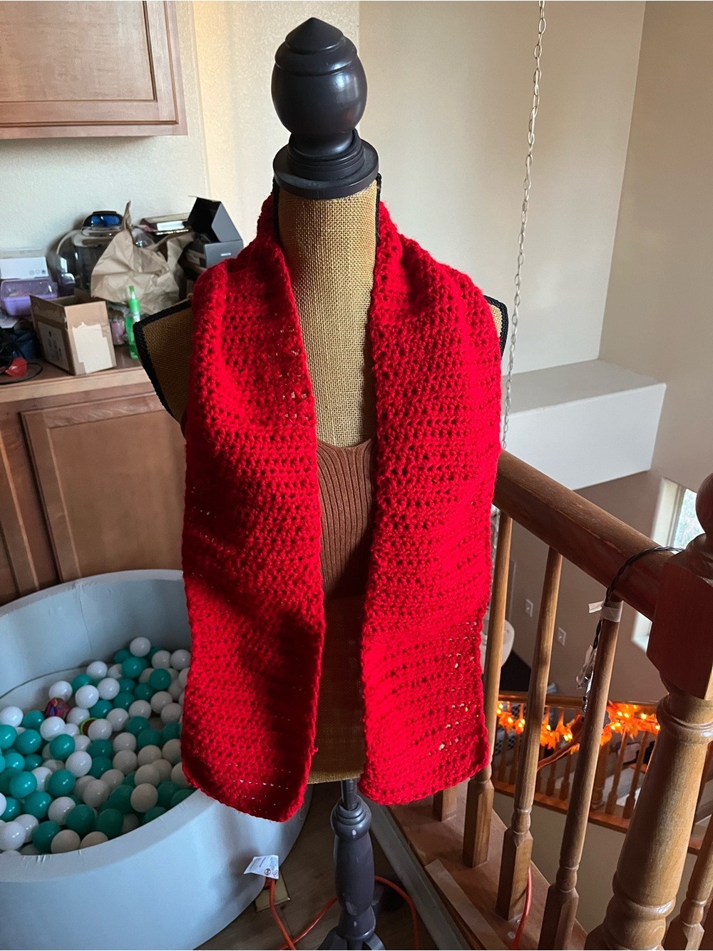 Red Handmade Crochet Scarf Men’s Or Women’s